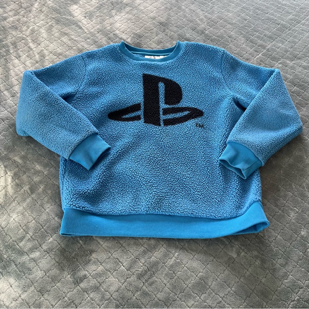 Sony PlayStation Blue teddy fleece Sweatshirt for Kids‎ XL warm
